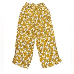 Rachel Zoe 100% Linen Mustard Floral Bohemian Cropped Pants Women’s Size XS